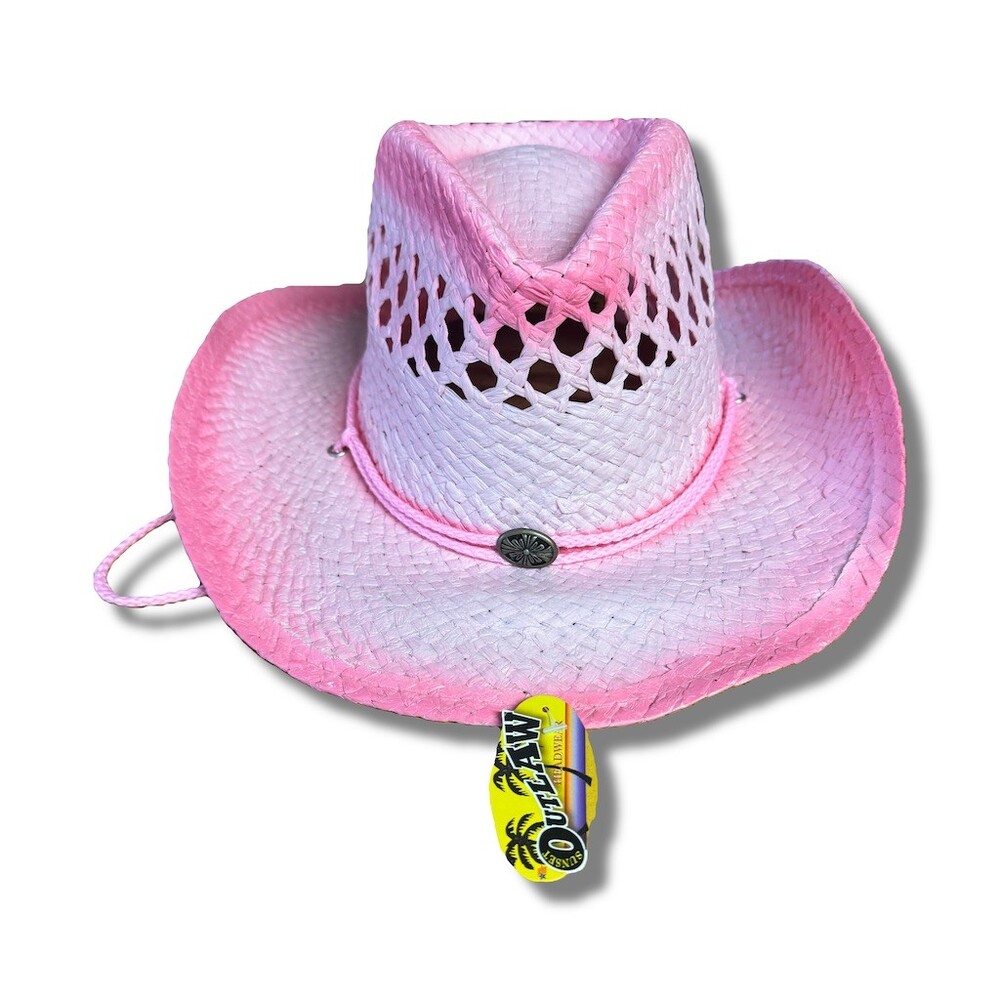 Outlaw Wear Cowboy Hat Unisex One Size Pink & White Ombre Ventilated